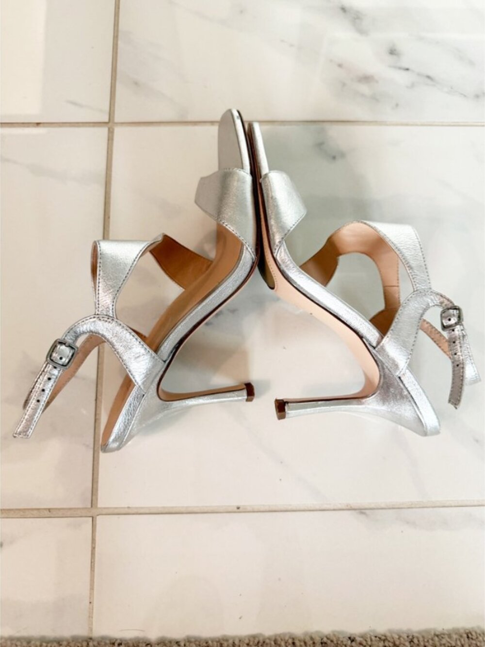 27 Edit Naturalizer Lanie Square Toe Metallic SILVER Leather Dress Sandal 7.5 - Picture 6 of 9